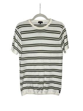 Ron Dorff Striped Cotton Knit T-Shirt Size S Cream/Olive